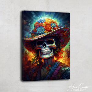 tableau tete de mort multicolore