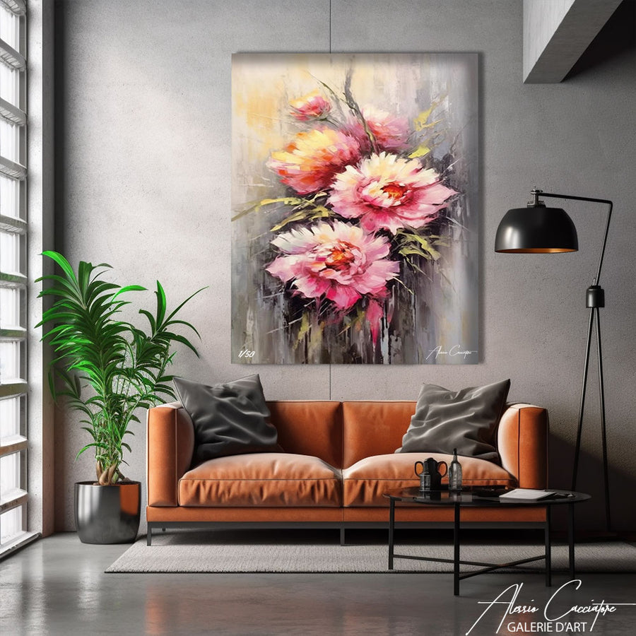 tableau fleur pivoine – mise en situation