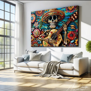 tableau tête de mort multicolore