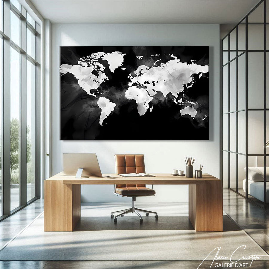 TABLEAU CARTE DU MONDE NOIR Alessio Cacciatore – mise en situation