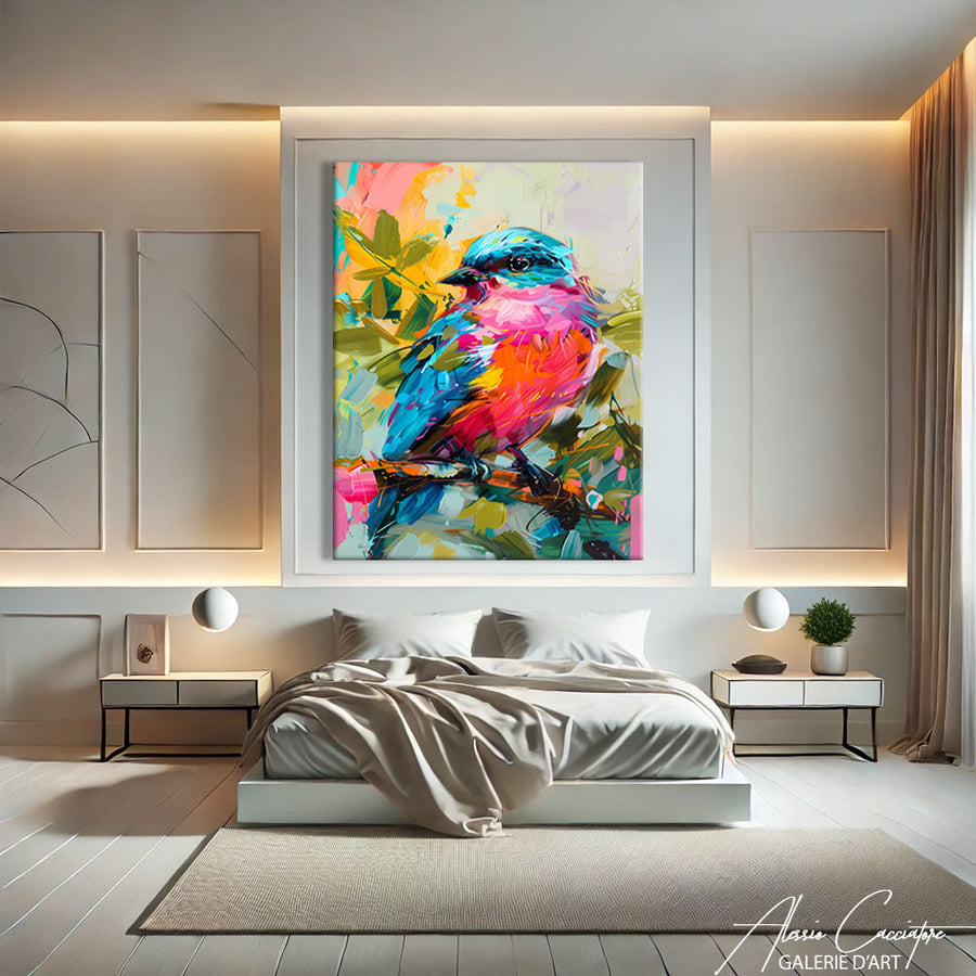 Peinture Oiseau sur Branche – mise en situation