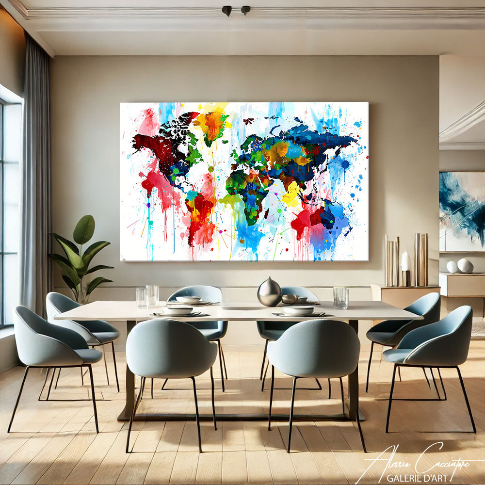 TABLEAU CARTE DU MONDE BLANC