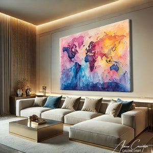 TABLEAU CARTE DU MONDE COLORE