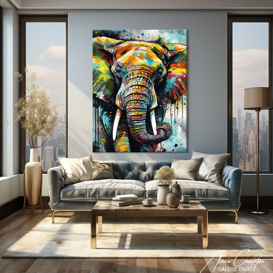 Peinture Éléphant Multicolore – mise en situation
