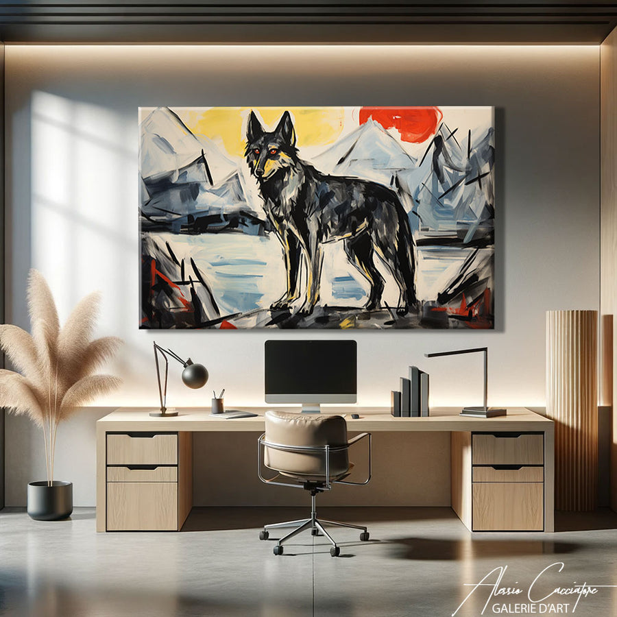 tableau loup peinture – mise en situation