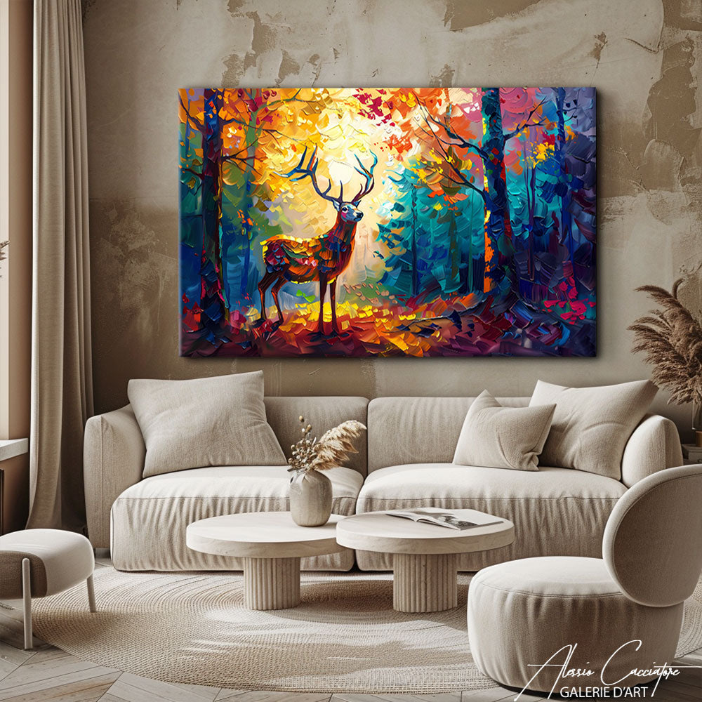 tableau cerf foret