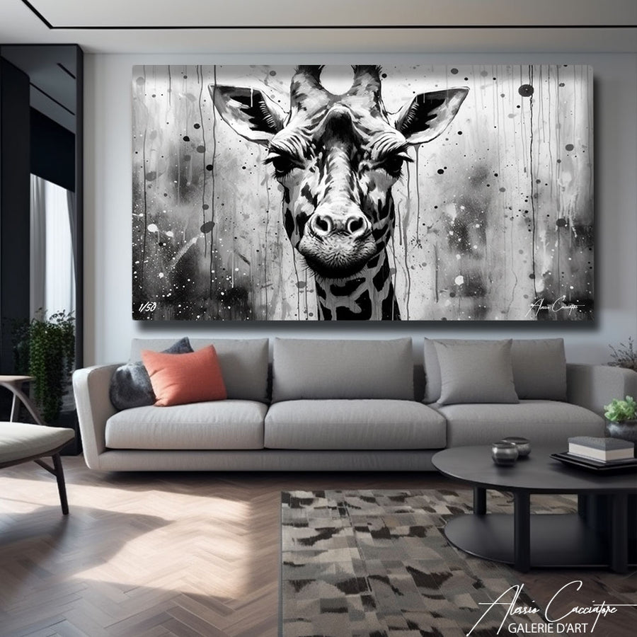 tableau girafe noir et blanc – mise en situation