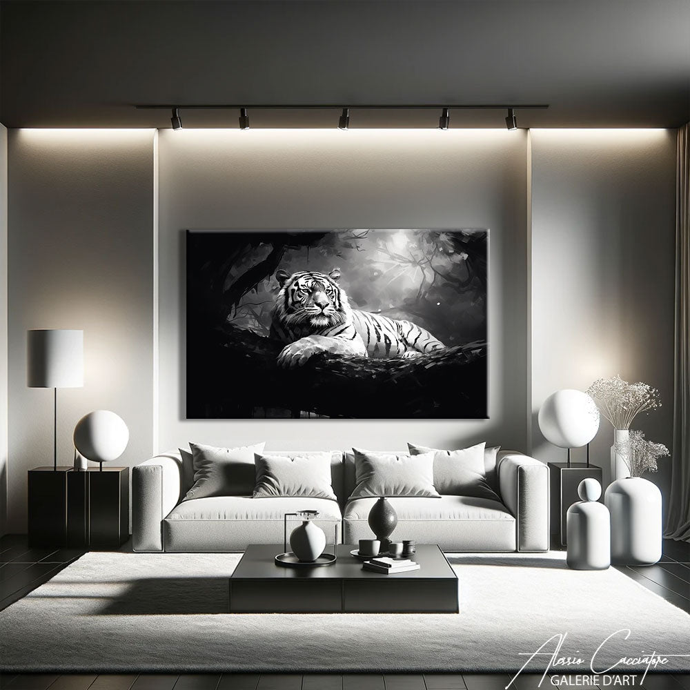 tableau tigre noir et blanc