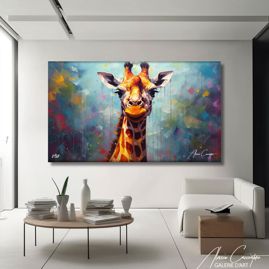 tableau girafe acrylique – mise en situation