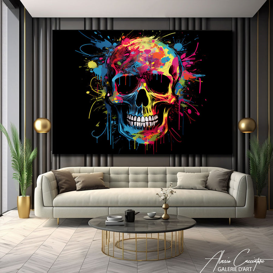 tableau tête de mort pop art – mise en situation