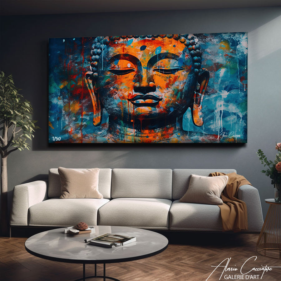 tableau bouddha coloré – mise en situation