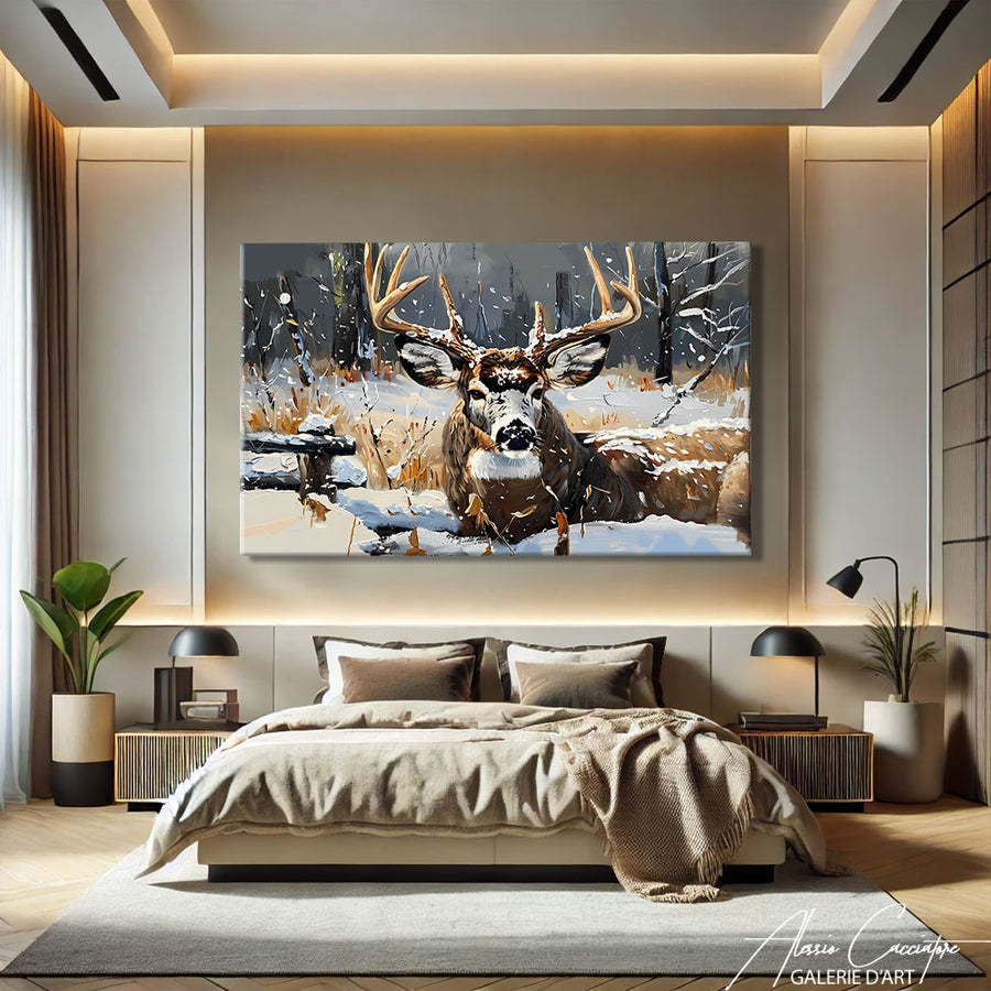 Tableau Cerf dans la Neige – mise en situation