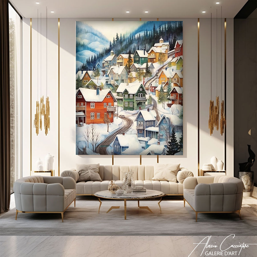 Tableau de Montagne Enneigée – mise en situation