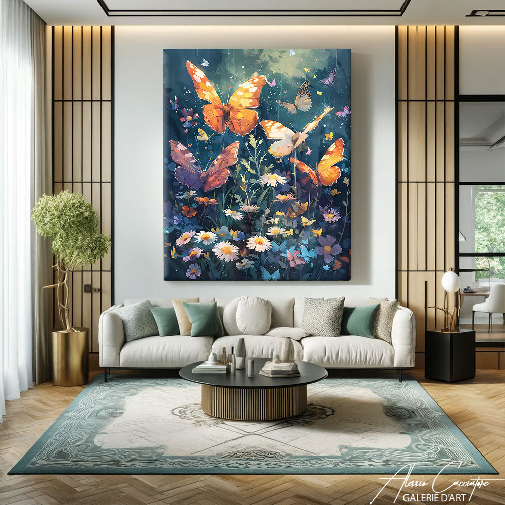 Tableau Papillons et Fleurs