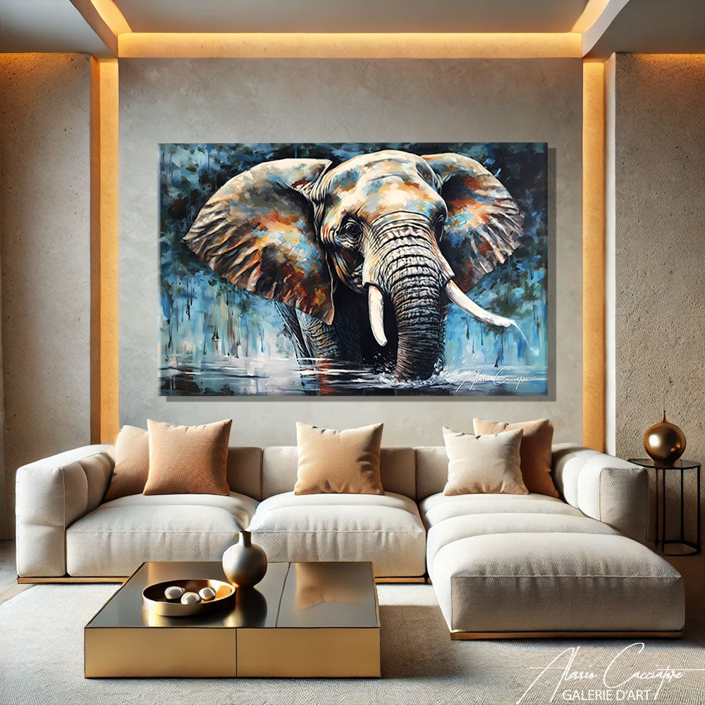 TABLEAU ÉLÉPHANT DANS L'EAU