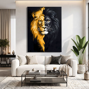 TABLEAU LION NOIR ET DORÉ