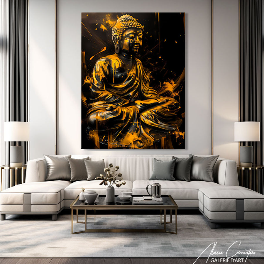 Tableau Bouddha Noir et Or – mise en situation