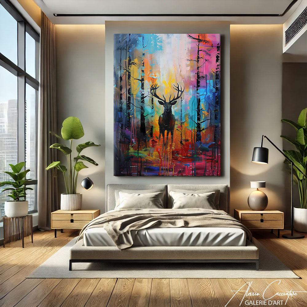 Peinture Cerf Forêt