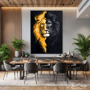 TABLEAU LION NOIR ET DORÉ