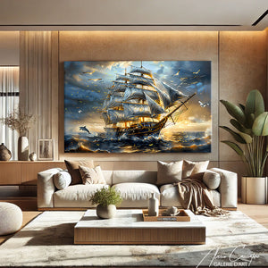 Peinture Bateau Coucher de Soleil