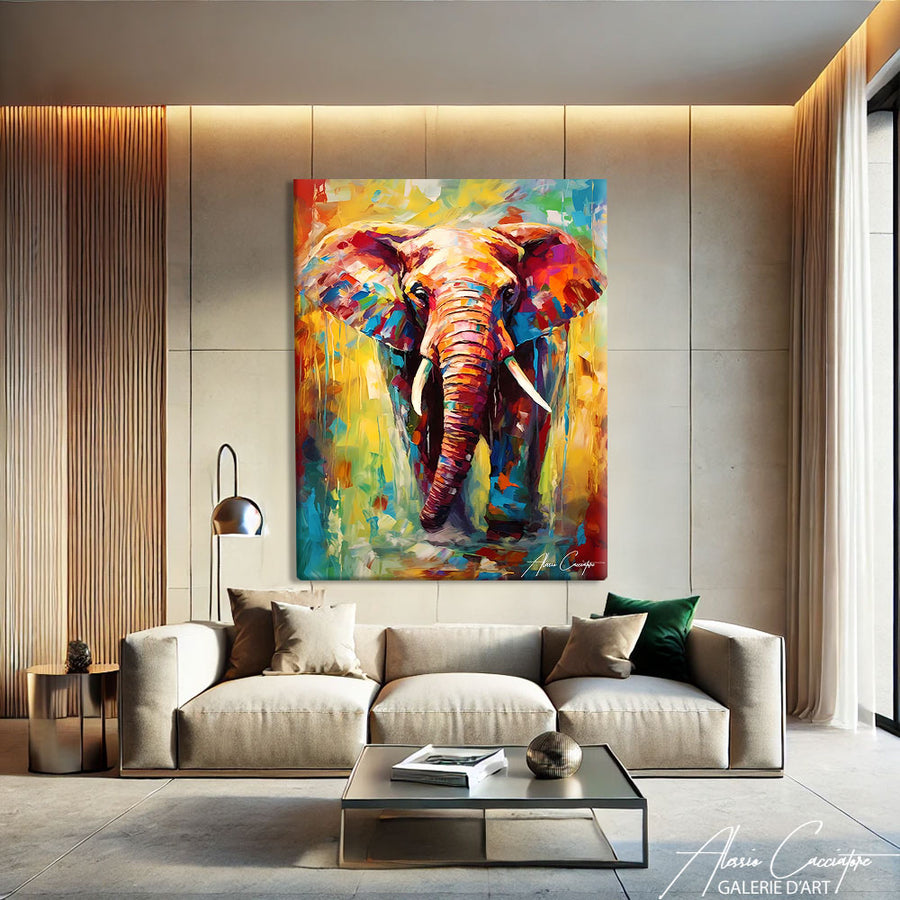 TABLEAU ÉLÉPHANT COULEUR CONTEMPORAIN – mise en situation
