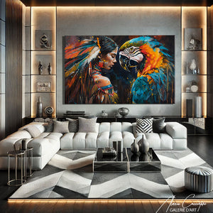 TABLEAU FEMME ET PERROQUET