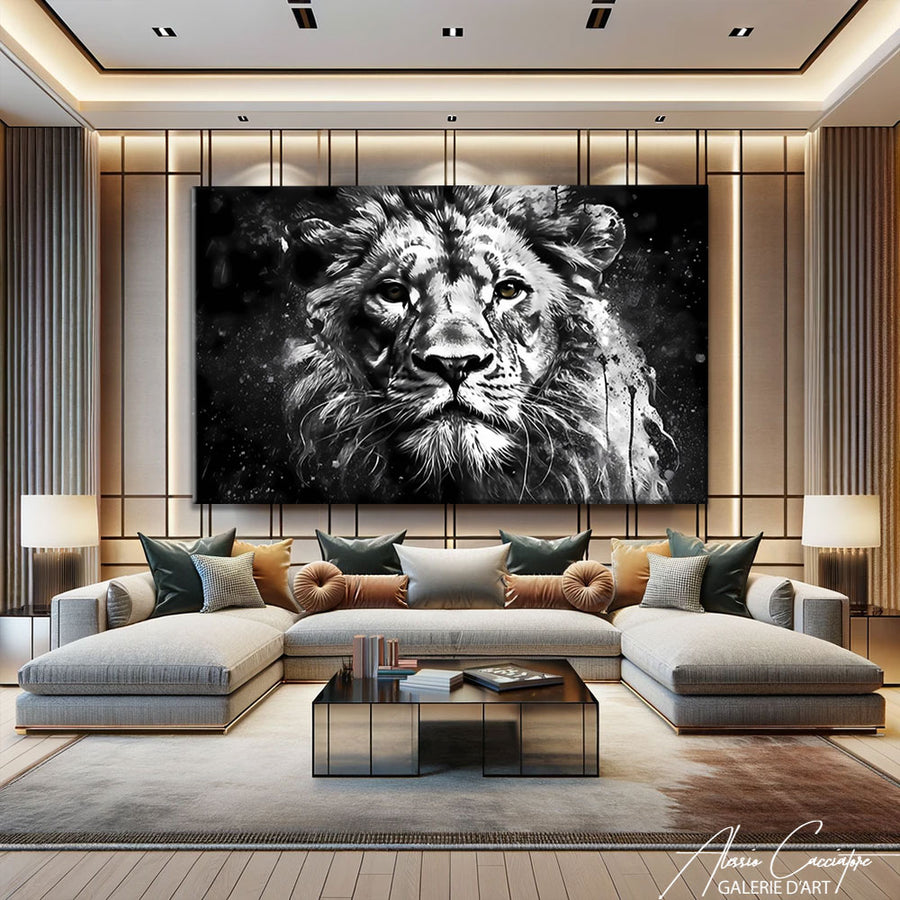 Tableau Lion Noir Et blanc – mise en situation