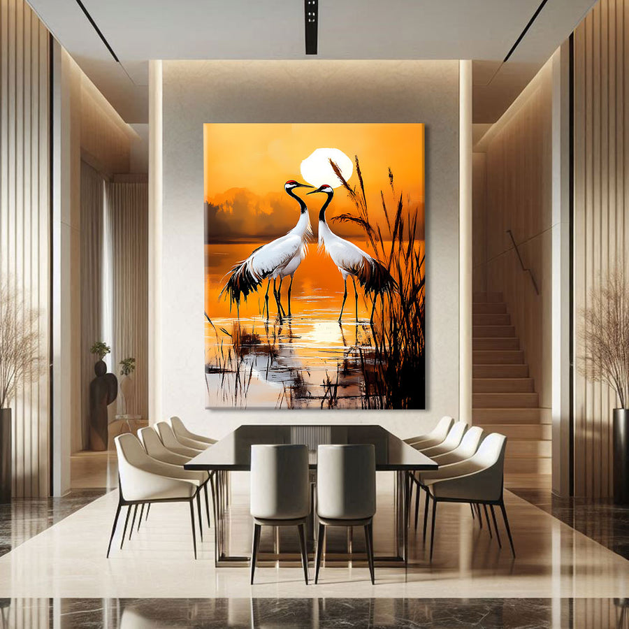 TABLEAU COUCHER DE SOLEIL GRUE – mise en situation