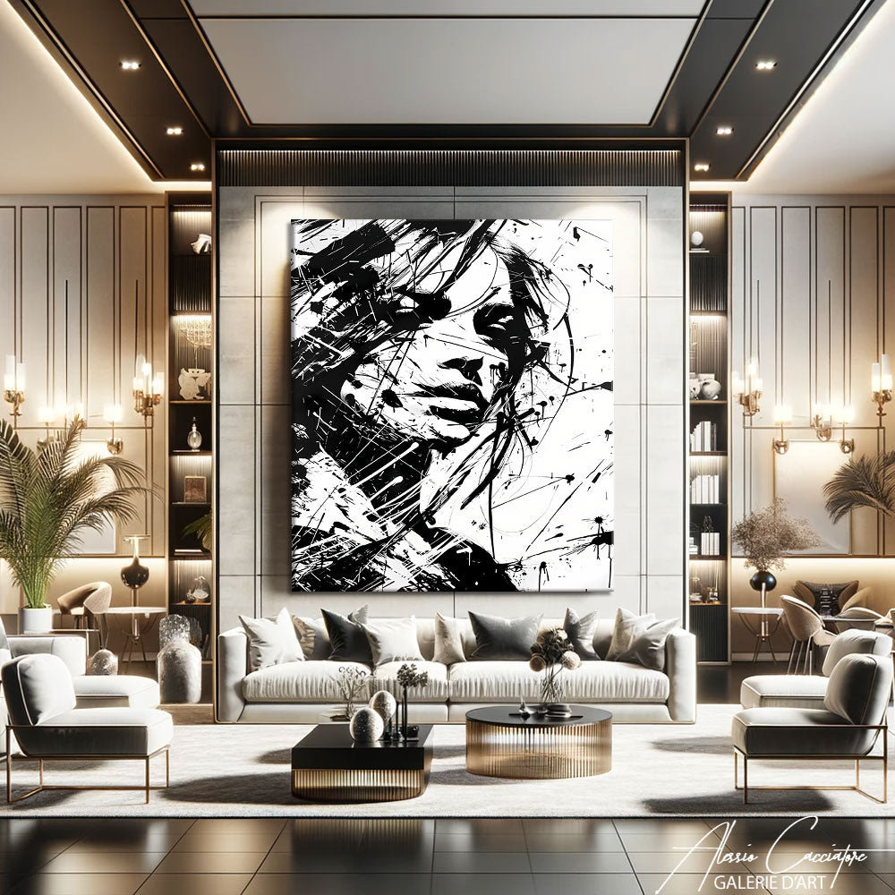 Tableau Visage Femme Noir et Blanc