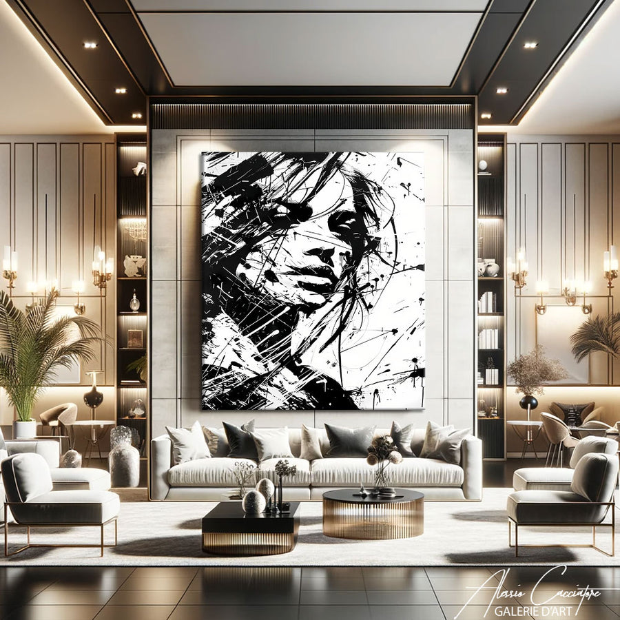 Tableau Visage Femme Noir et Blanc – mise en situation