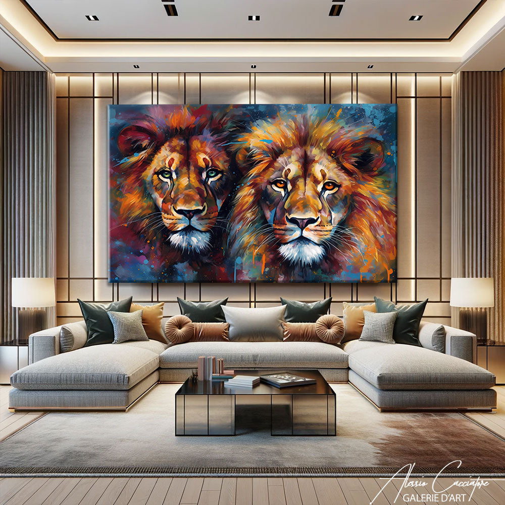 TABLEAU LION ET LIONNE