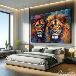 TABLEAU LION ET LIONNE ABSTRAIT