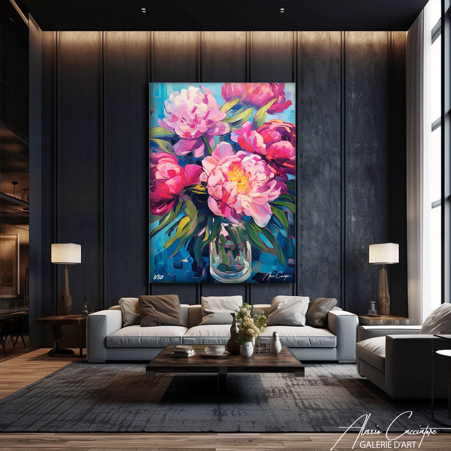 tableau avec des pivoines – mise en situation