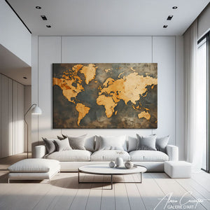 tableau carte du monde doré