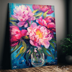 tableau abstrait pivoines