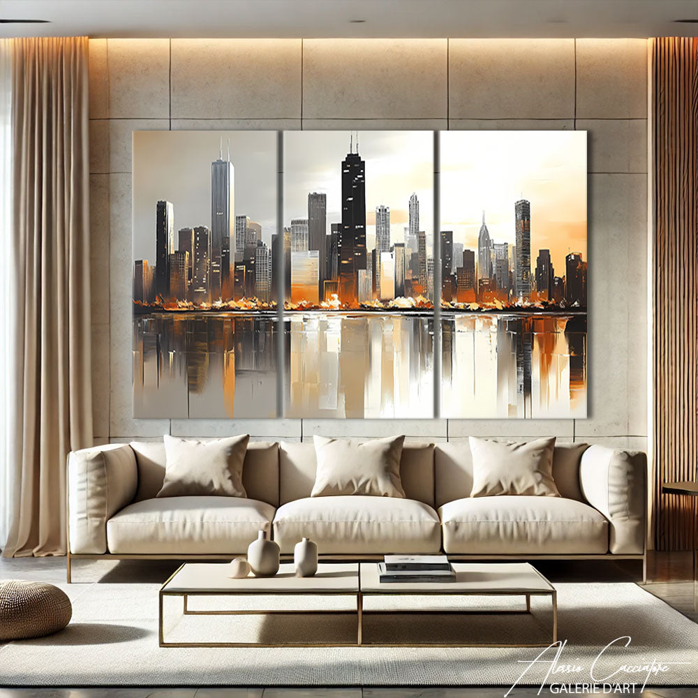 Tableau Triptyque Moderne Gris