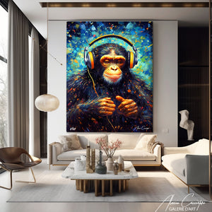 tableau singe avec casque