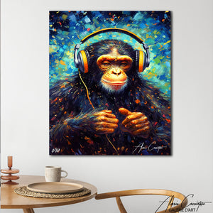 tableau singe avec casque