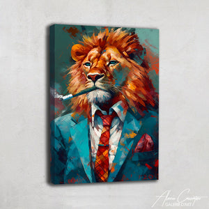 TABLEAU LION AVEC CIGARE