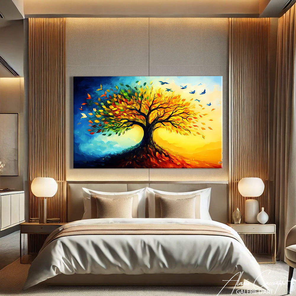 Tableau peinture arbre multicolore
