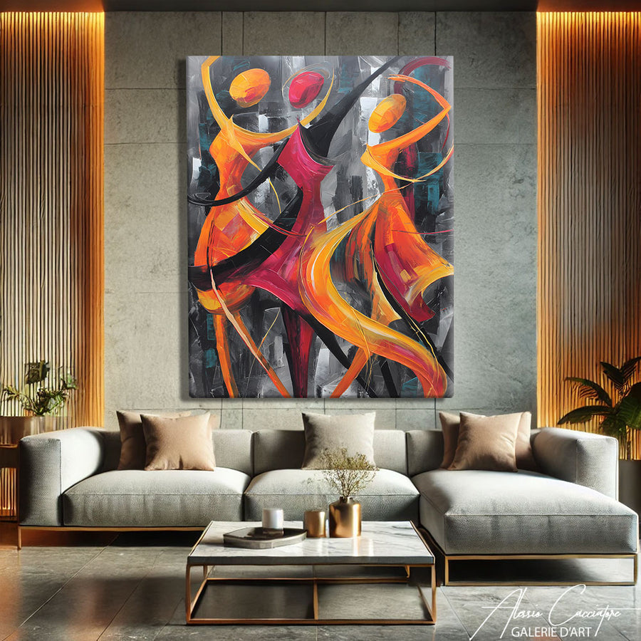 Tableau Abstrait Rose et Gris – mise en situation