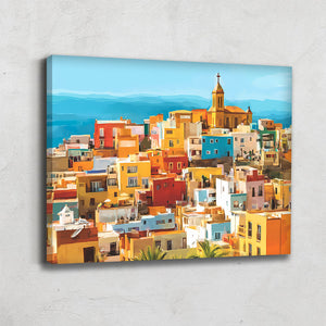 TABLEAU VILLAGE COLORÉ