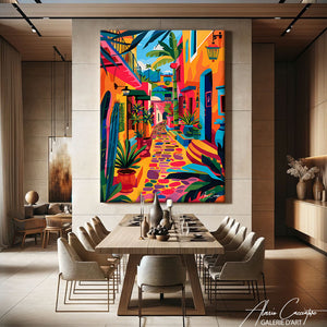 tableau coloré village