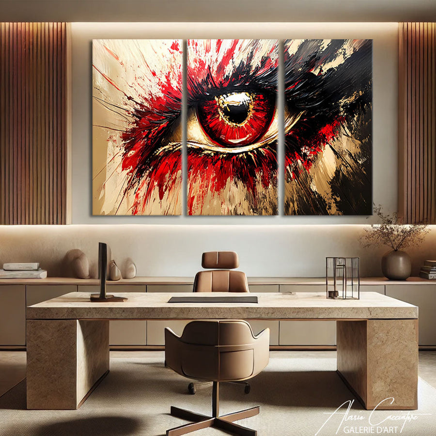 TABLEAU TRIPTYQUE OEIL ABSTRAIT Alessio Cacciatore – mise en situation