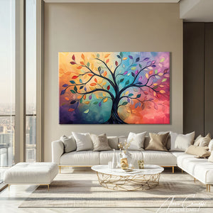 Tableau peinture arbre multicolore