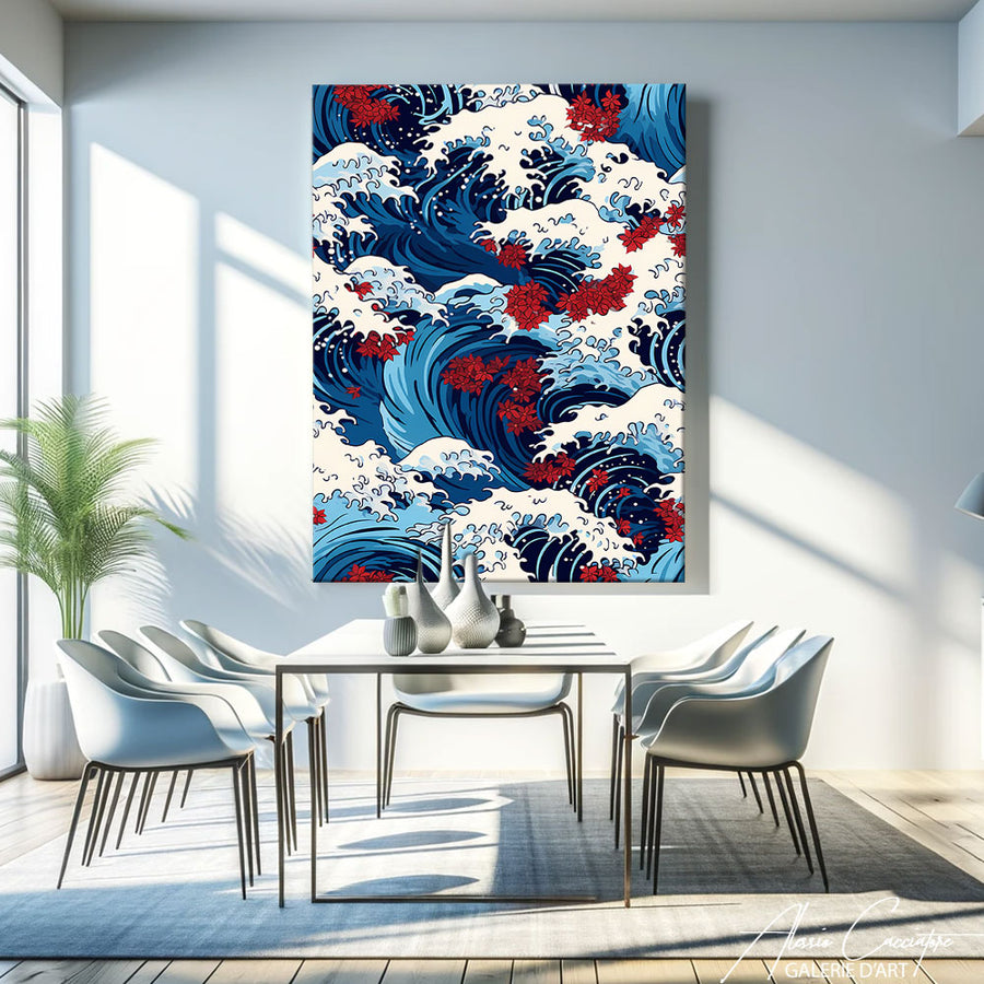 tableau japonais avec une vague – mise en situation