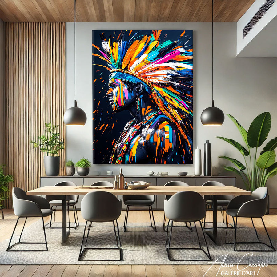 TABLEAU PORTRAIT AMERINDIEN AlessioCacciatore – mise en situation