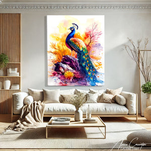 Peinture aquarelle paon