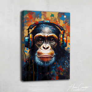 Tableau Singe Casque Musique