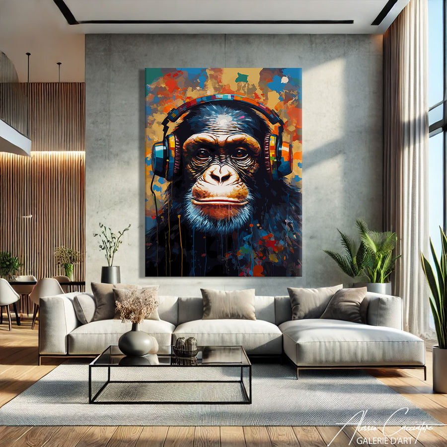 Tableau Singe Casque Musique – mise en situation